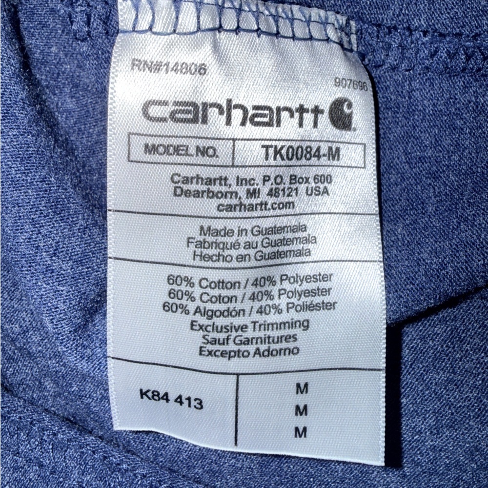 Carhartt K84 Men’s Henley Shirt Medium Blue Pocket Tee Loose Fit - Picture 8 of 11